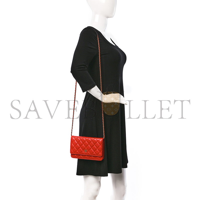 Ch*el caviar quilted wallet on chain woc red (19*13*4cm)